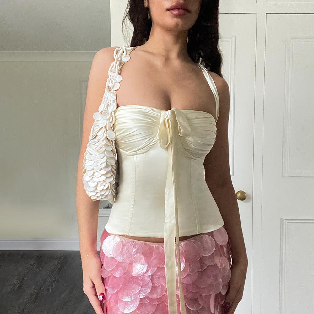 Tie-Front Satin-Finish Cami