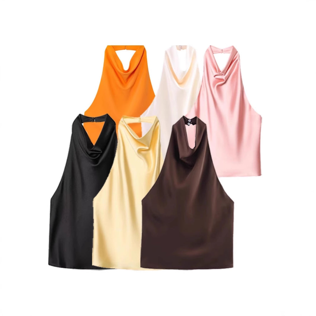 Draped Satin Halter Top