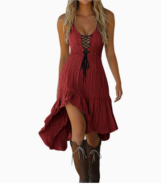 Lace-Up High-Low Cami Dress
