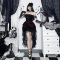 Lace-Trim Corset Dress with Train