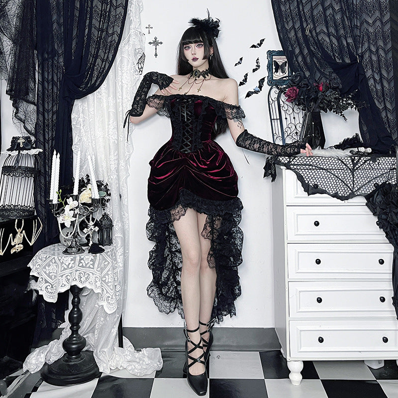 Lace-Trim Corset Dress with Train