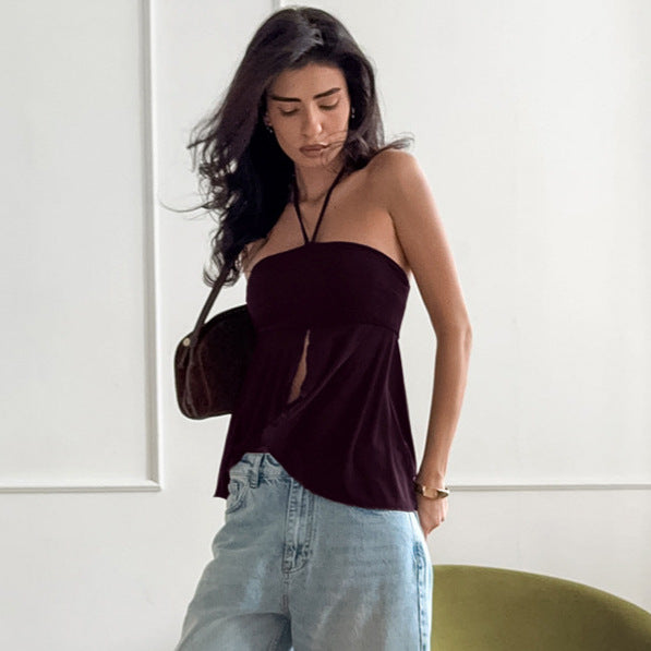 Split-Hem Halter Top