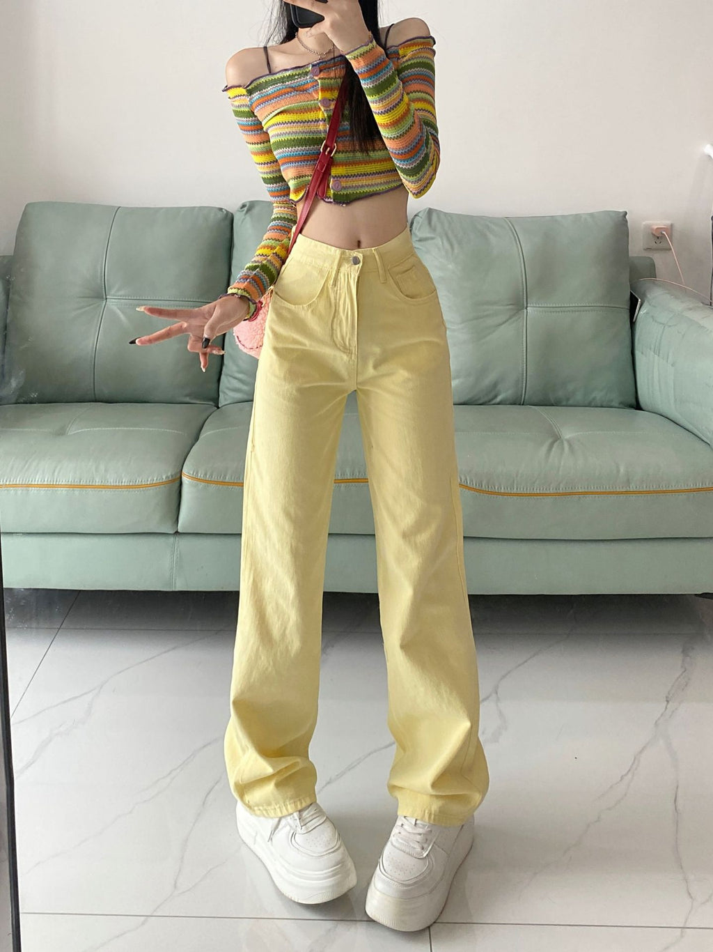Pastel Yellow Straight-Leg Jeans