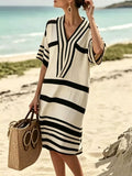 Striped V-Neck Midi Dress