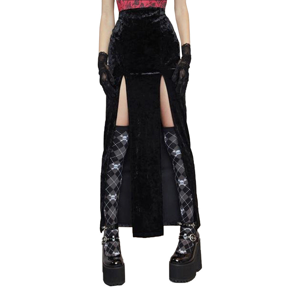 Lace-Panel Double-Slit Maxi Skirt