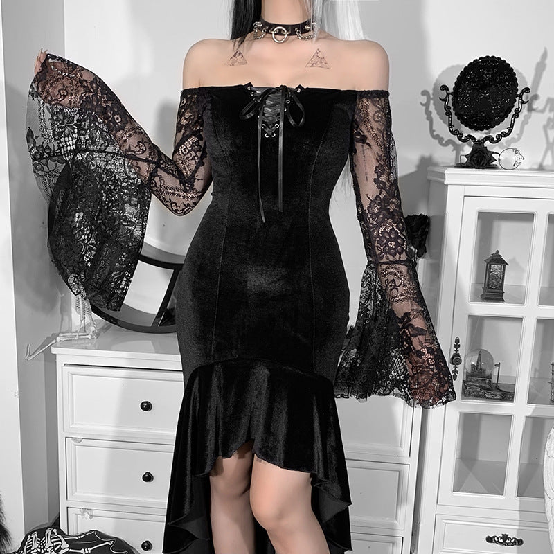 Lace-Sleeve High-Low Dress