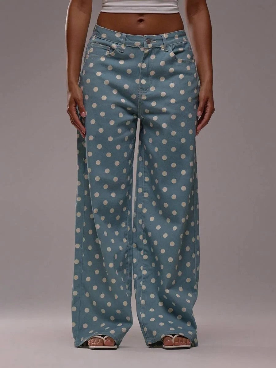 Polka Dot Mid-Rise Jeans