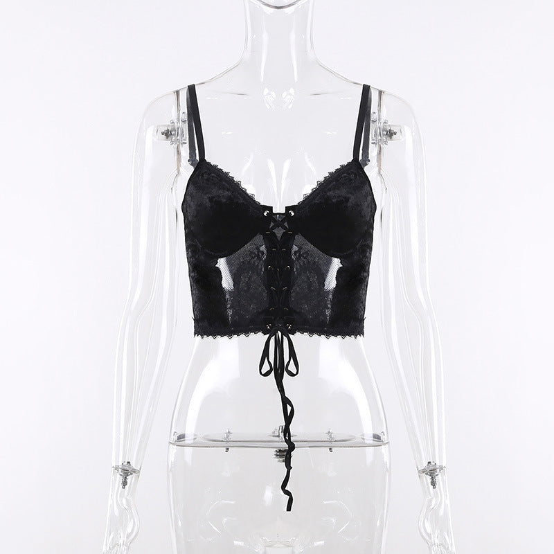 Lace-Up Mesh-Panel Corset Top