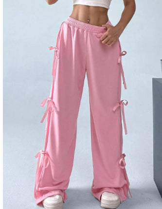Bow-Side Wide-Leg Pants