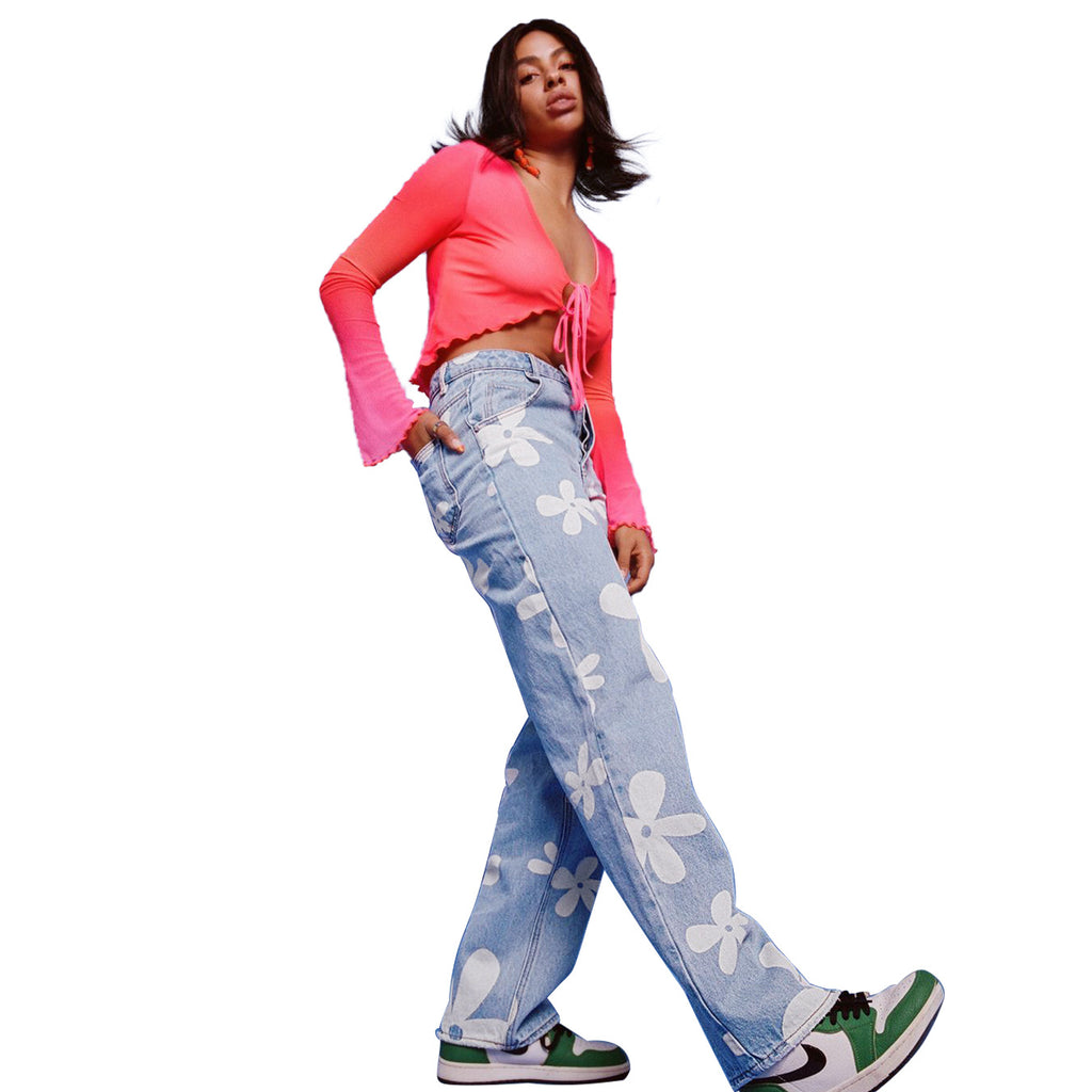 Floral-Print Straight-Leg Jeans
