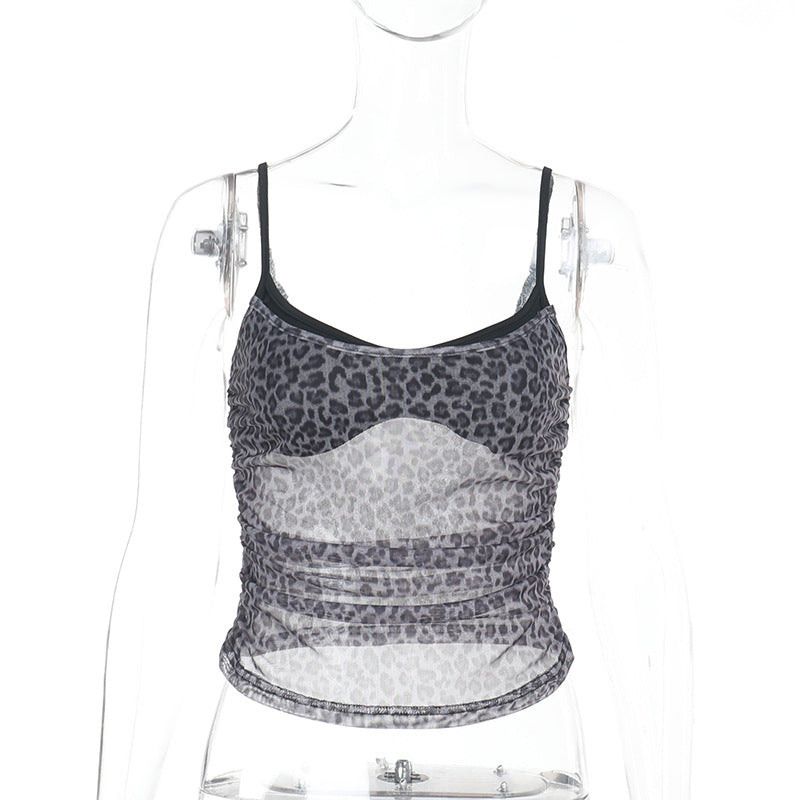 Layered-Look Leopard Mesh Camisole