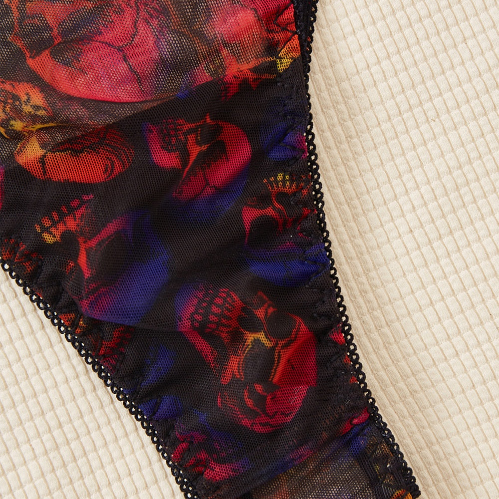 Halloween-Print Mesh Lingerie Set