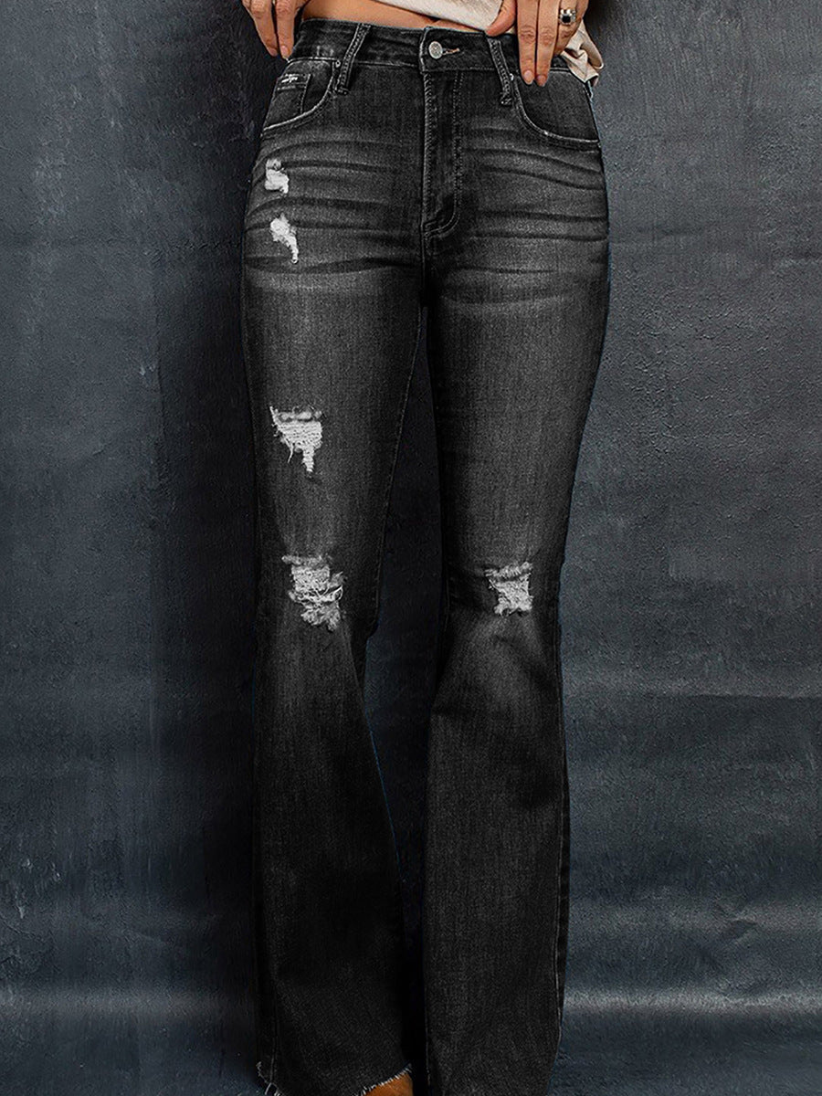 Distressed High-Waisted Flared Jeans