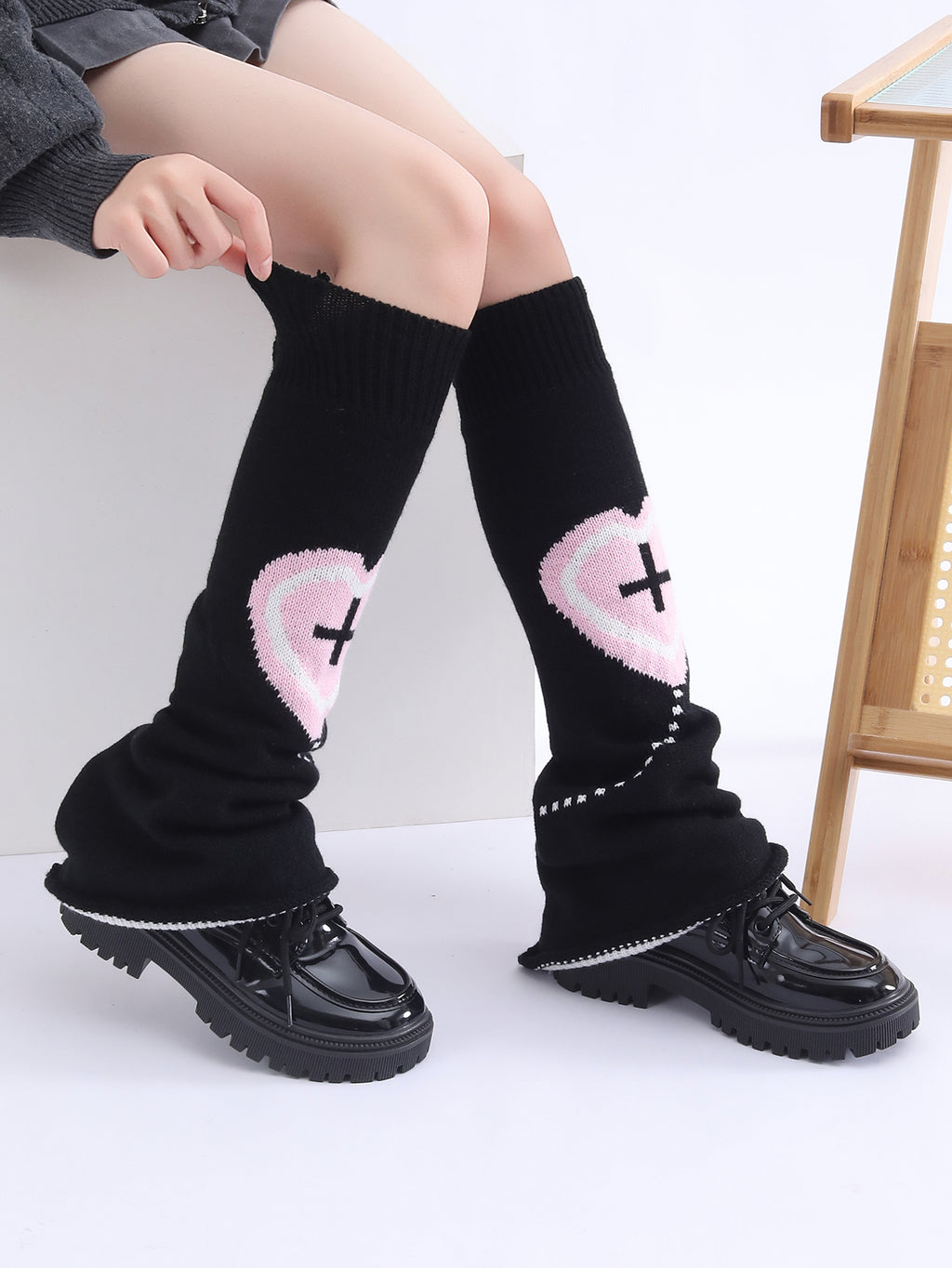 Heart & Cross Knit Leg Warmers