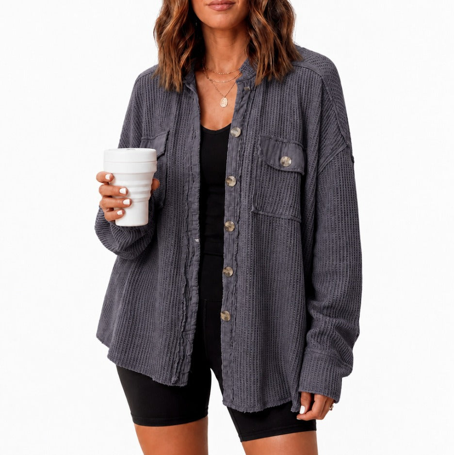 Waffle Knit Button Cardigan