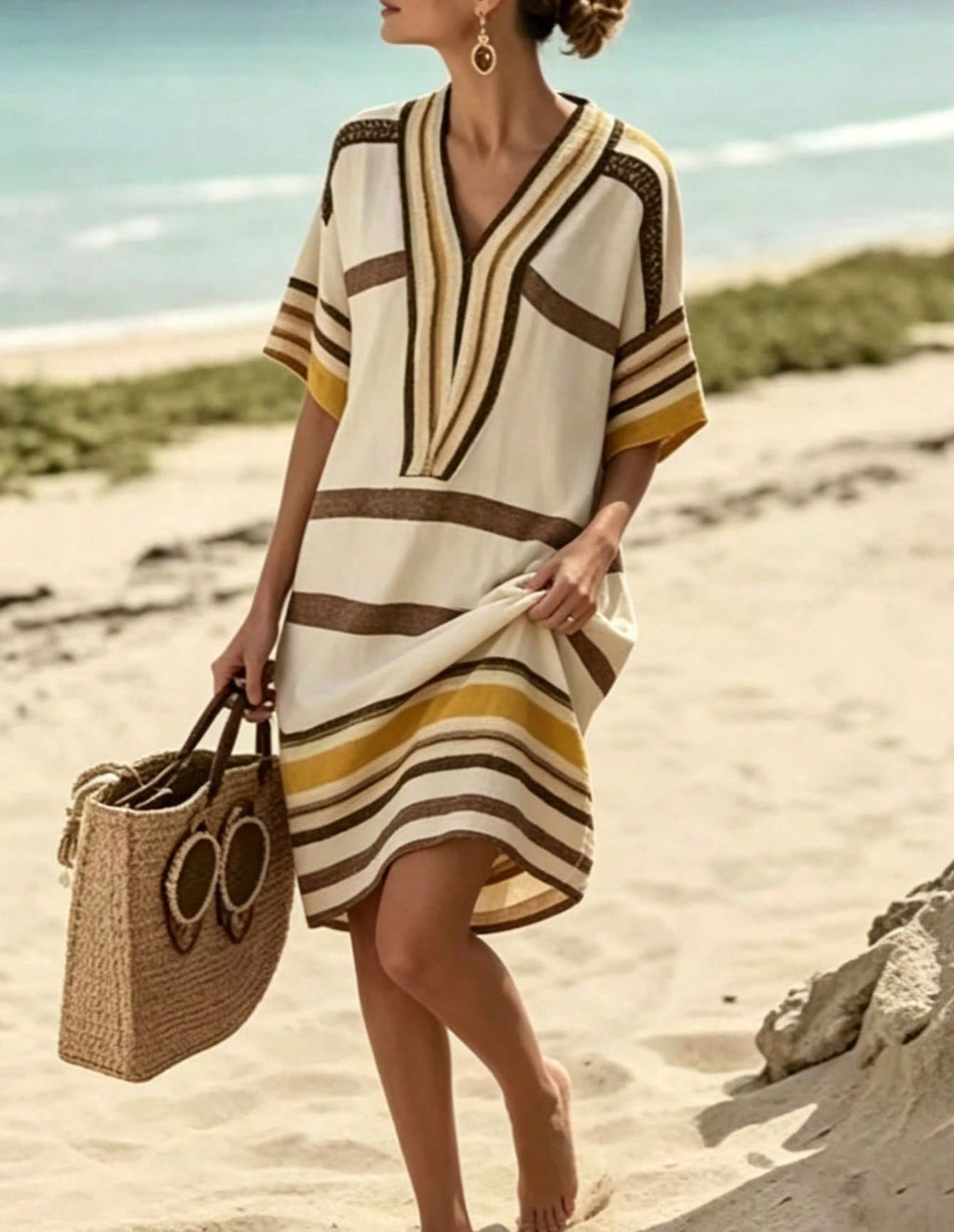 Striped V-Neck Midi Dress