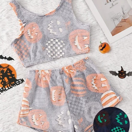Halloween Print Tank & Shorts Pajama Set