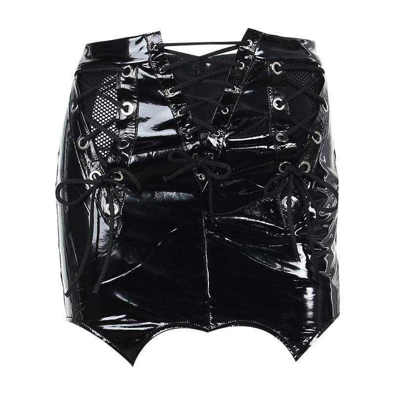 Glossy Lace-Up Mini Skirt