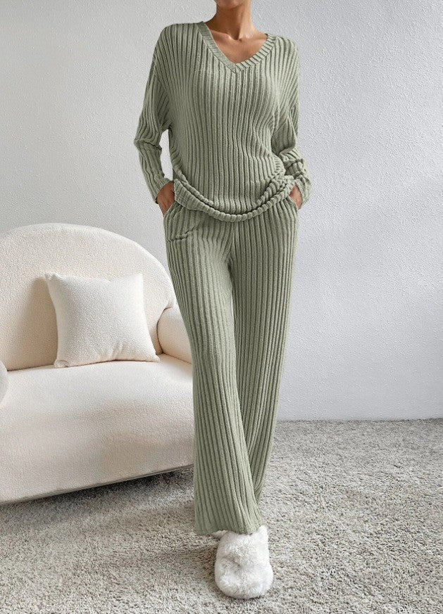 V-Neck Knit Top & Pants Set
