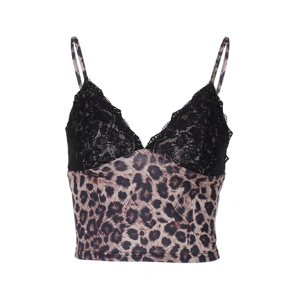 Lace-Trim Leopard Halter Top