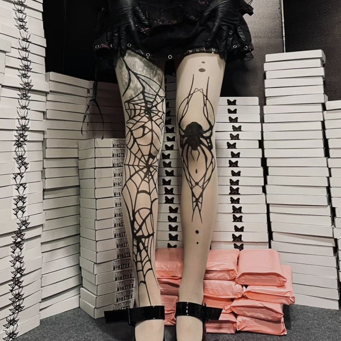 Spiderweb-Print Sheer Tights