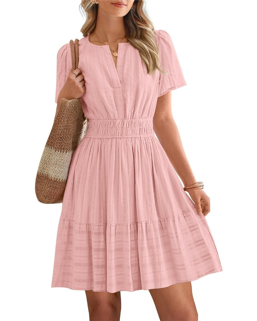 V-Neck Puff-Sleeve Mini Dress