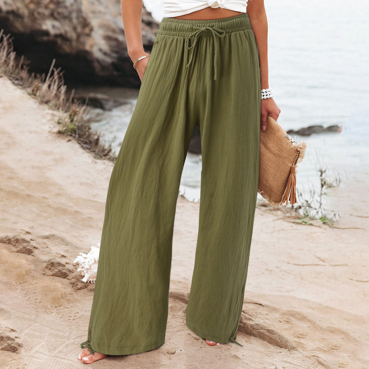 Drawstring Wide-Leg Pants