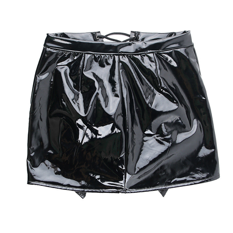 Glossy Lace-Up Mini Skirt